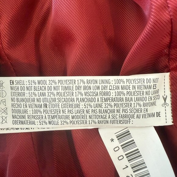Forever 21 Wool-Blend Red Coat – Single Button – Size M - Picture 7 of 7